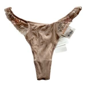 Vintage On Gossamer Floral Embroidered Thong Nude NEW WITH TAGS Size Sm/Med